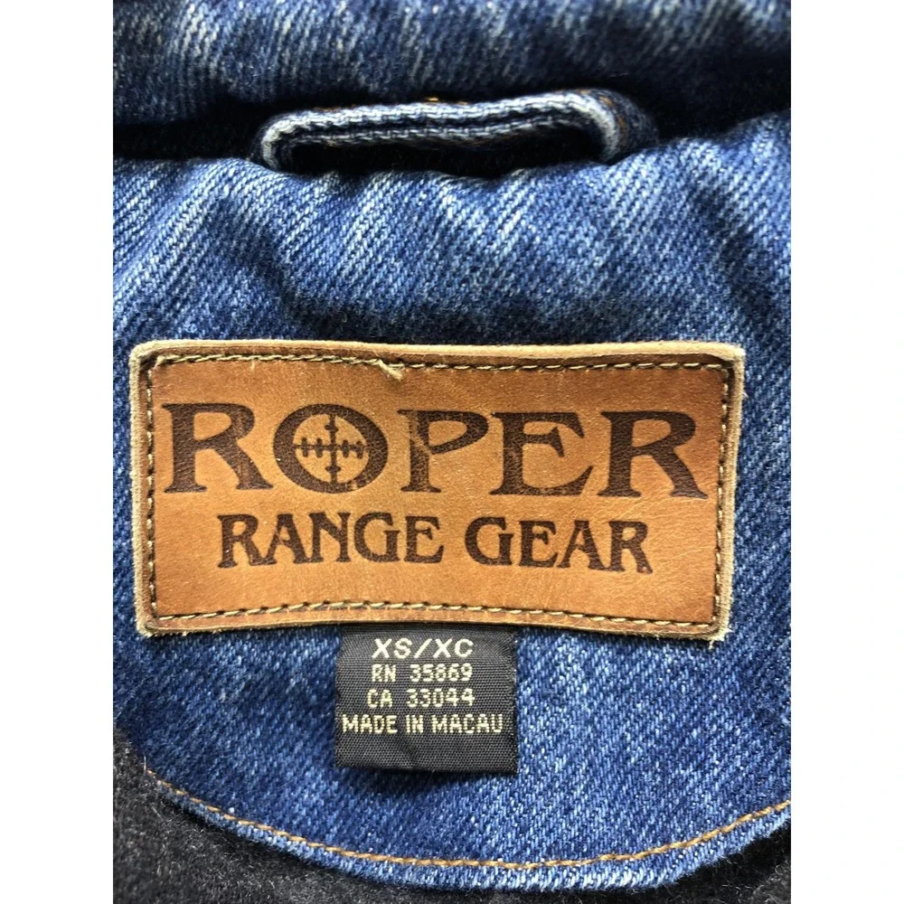 Roper Coat Mens XS Blue Denim Leather Collar Western Range Gear Lined Pockets